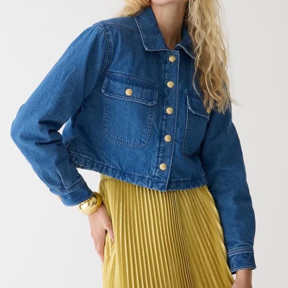 J Crew Cropped Denim Puffer Jacket Blue Quilted Jean Coat 90s Street Style S - Picture 3 of 13